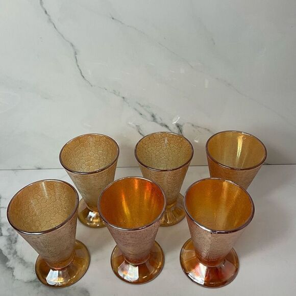 VINTAGE Jeanette Marigold Carnival Glass Goblets Set of 6 - Picture 2 of 4